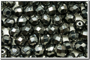 B�hm. Glasschliffperle, feuerpol., 8mm, hematite, metallic, 10 Stk.